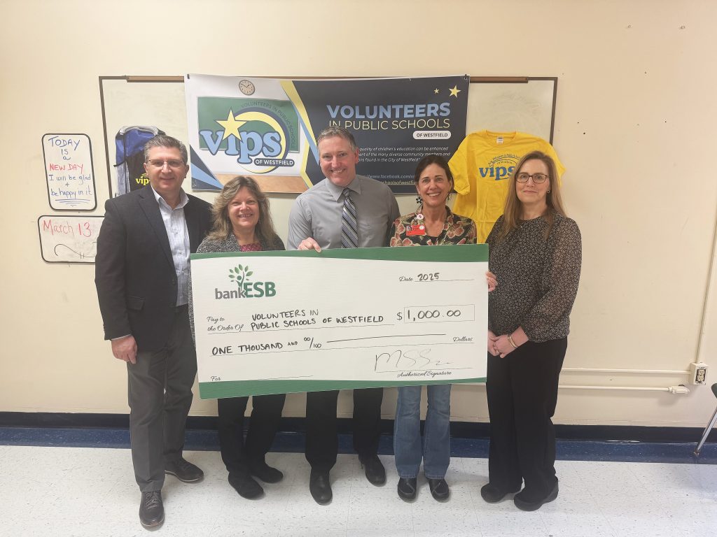 A check donation to the Westfield VIP.