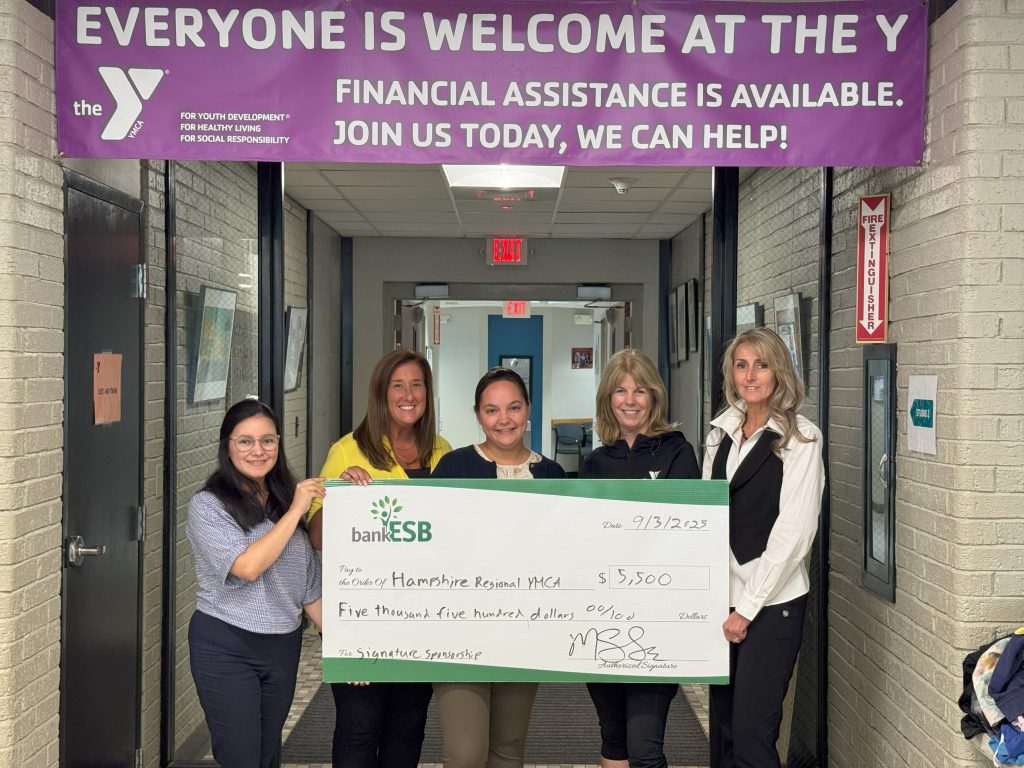 A check donation to Hampshire Regional YMCA.